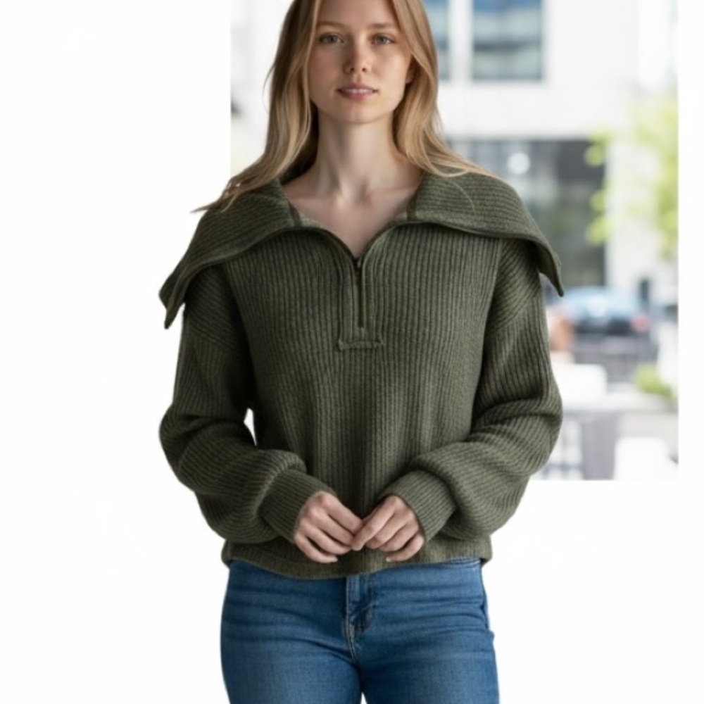 Free people Dean sweater top 1/4 zip womens
size small green boho comfy casual